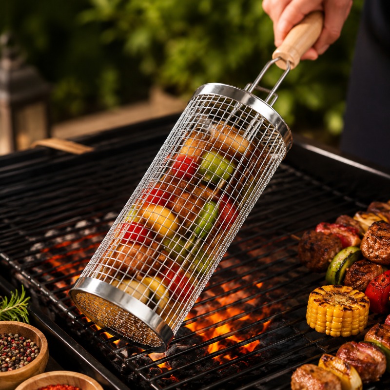 Outdoor Camping Essentials - Conjunto de Cestas Redondas para Churrasco