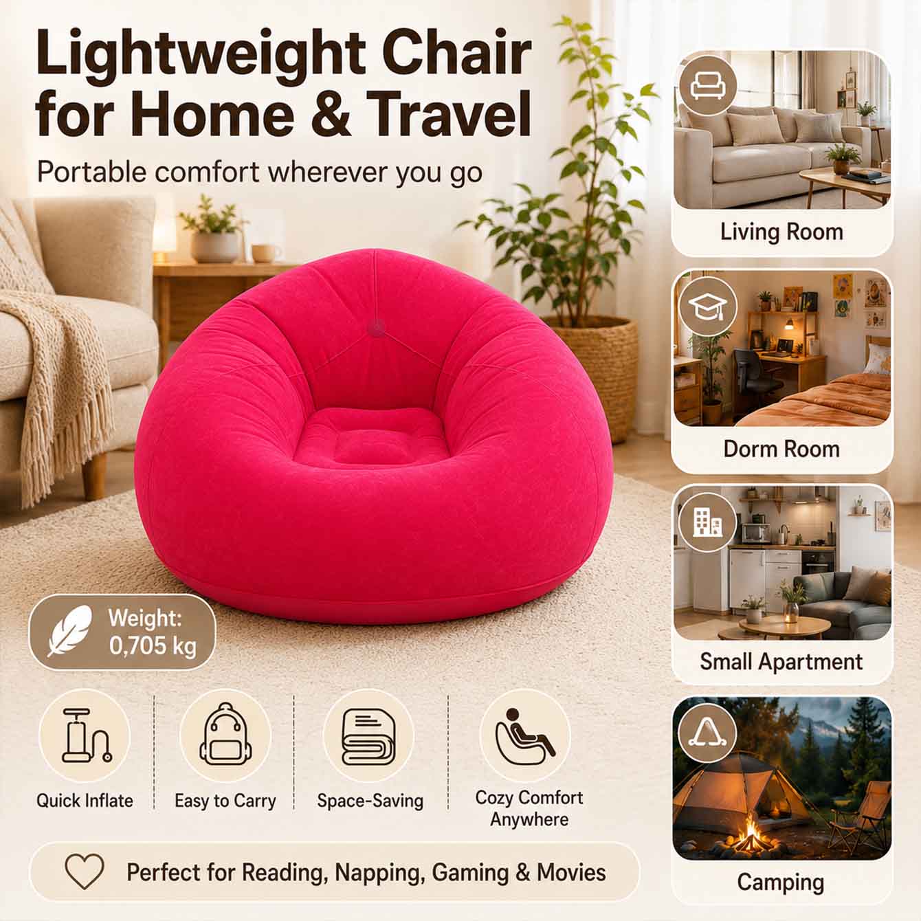 1PC Cadeiras Infláveis Tipo Pu - Outdoor Camping Couch avaliação e preço